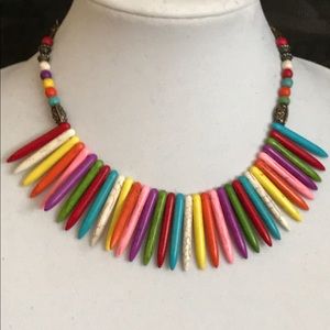 Multi dyed Sticks StoneNecklace, Leather Cord,